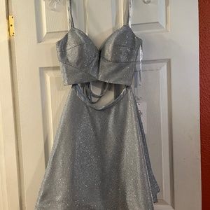 Homecoming prom two piece sparkle platinum dress